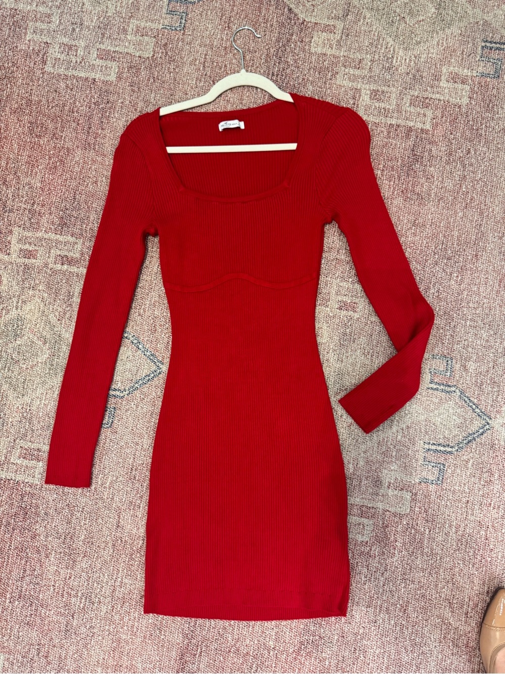 Hollister long sleeve scoop neck ribbed red bodycon midi dress sz med like new